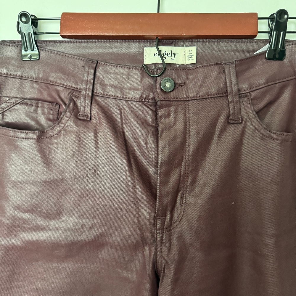 Edgely Burgundy Brown Waxed Denim Jeans Sz 12